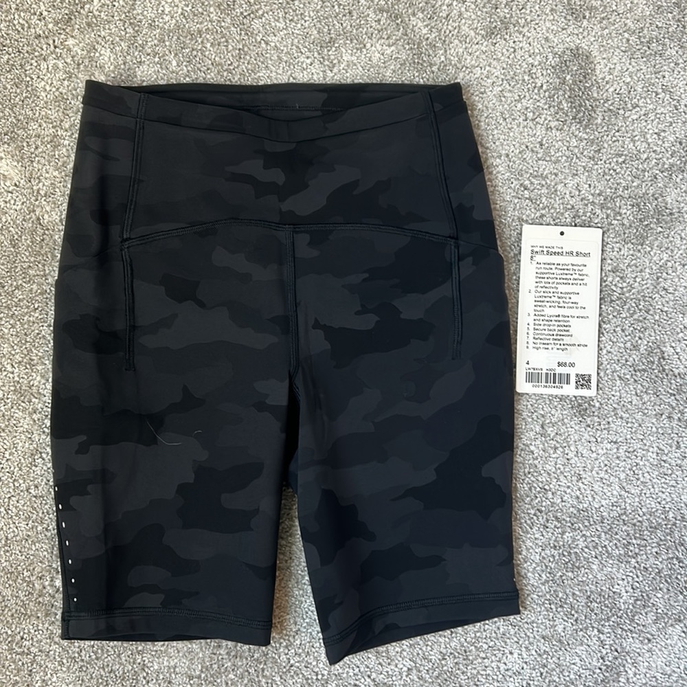 Lululemon Swift Speed HR short 8’ Size 4 NWT black camouflage.